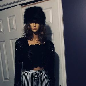 Anna Kaci Black Sequin Long Sleeve Crop Bolero M